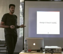 Man presenting a slide