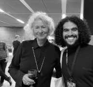 Black and white photo of two people