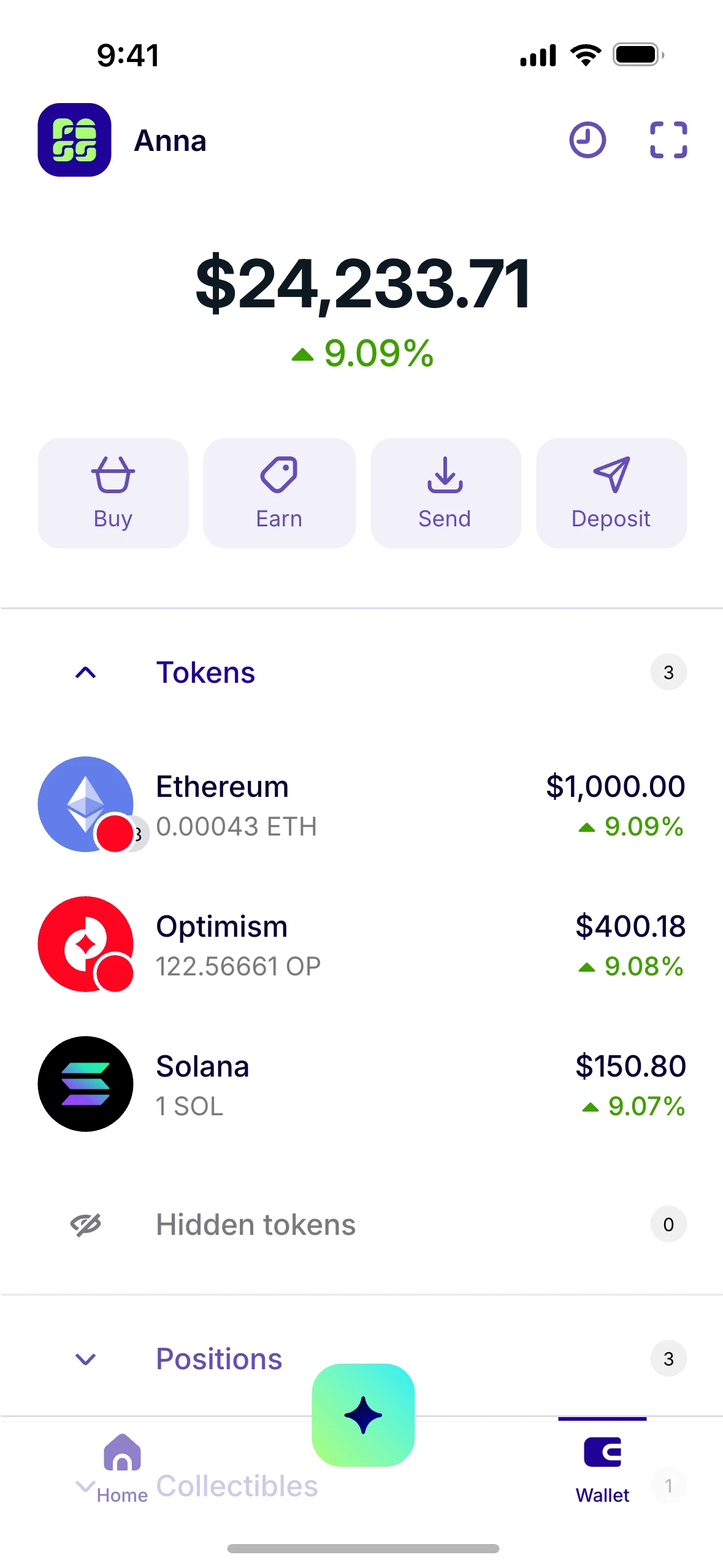 Wallet home screen