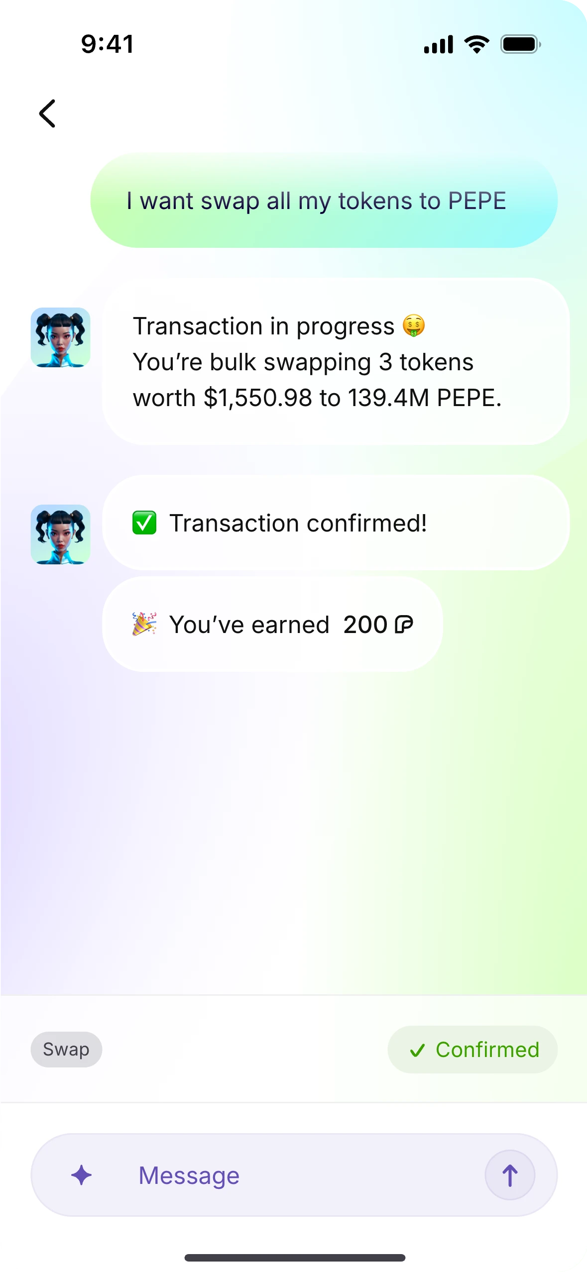 Swap confirmed in chat